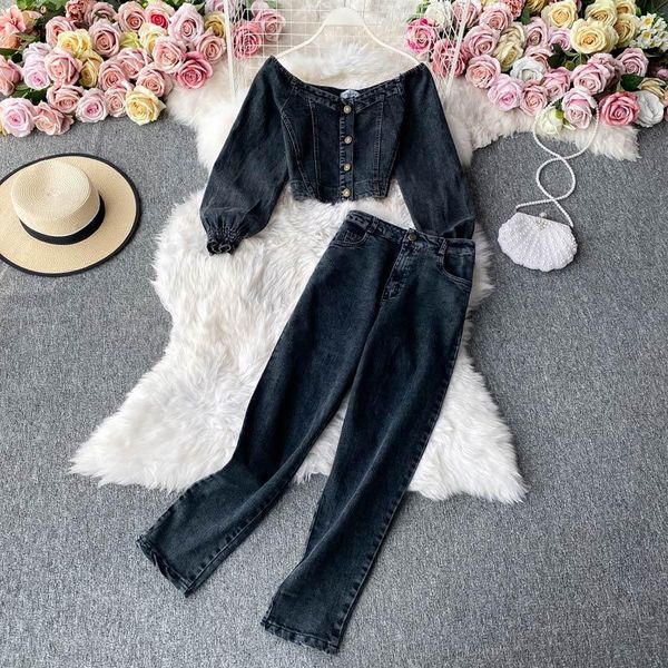 women's tracksuits autumn korean denim two-piece suit women short puff sleeve + high waist trousers sets female 2021 ladies set dyl202, Gray
women's tracksuits autumn korean denim two-piece suit women short puff sleeve + high waist trousers sets female 2021 ladies set dyl202, Gray