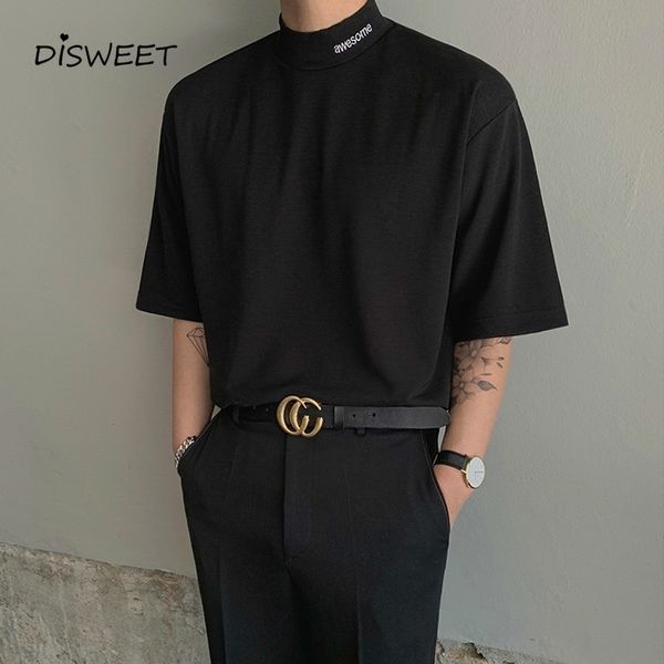 t shirt letter embroidered black t-shirt men korean loose half turtleneck tees boy, White;black
t shirt letter embroidered black t-shirt men korean loose half turtleneck tees boy, White;black