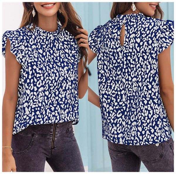 women's t-shirt 2021 fashionable leopard print summer woman half high collar elegant petal sleeve casual leisure comfort, White
women's t-shirt 2021 fashionable leopard print summer woman half high collar elegant petal sleeve casual leisure comfort, White