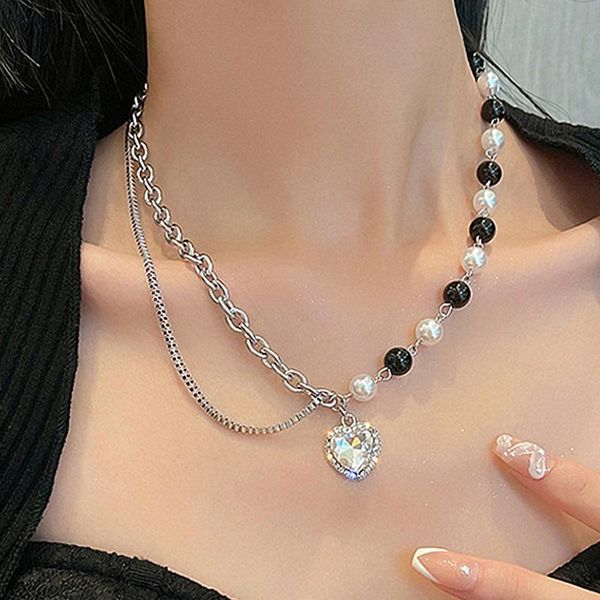 chains black white pearl stitching love necklaces tide full diamond peach heart pendant cool hip hop stainless steel clavicle chain, Silver
chains black white pearl stitching love necklaces tide full diamond peach heart pendant cool hip hop stainless steel clavicle chain, Silver
