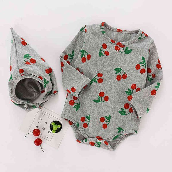 spring autumn born baby boys girls cherry printing long sleeve rompers and hat clothes toddler jumpsuits 210429, Blue
spring autumn born baby boys girls cherry printing long sleeve rompers and hat clothes toddler jumpsuits 210429, Blue