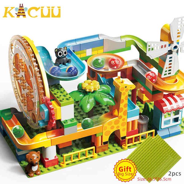 new turntable marble race run compatible duploed big size building blocks funnel slide diy bricks toys for children gift q1214