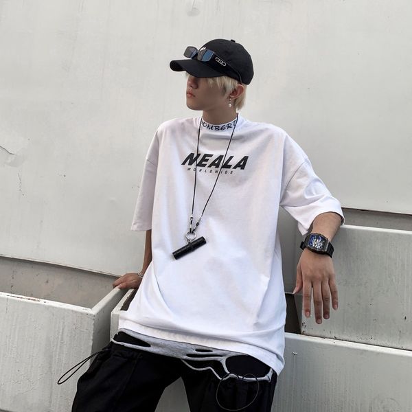 t shirt spring and summer round neck short sleeve men's korean fashion loose casual bottom coat hsome versatile top, White;black
t shirt spring and summer round neck short sleeve men's korean fashion loose casual bottom coat hsome versatile top, White;black