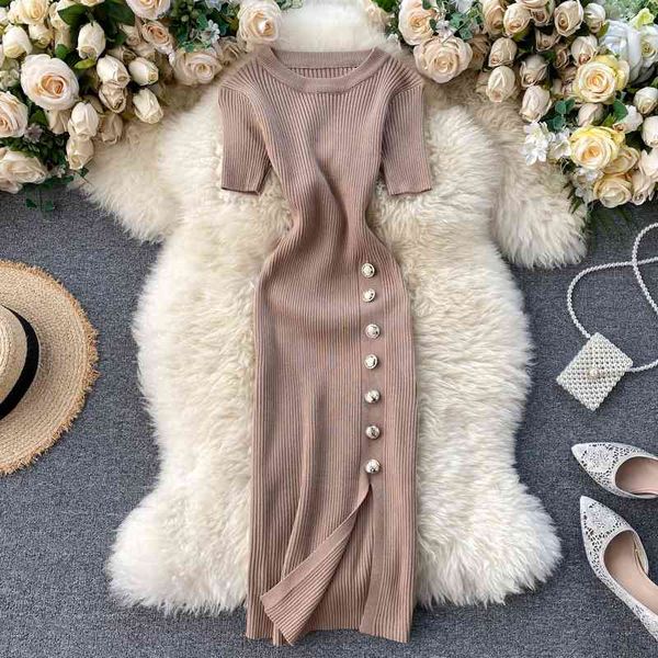 women golden buttons bodycon dress ladies elegant office wear dresses spring summer short sleeve knitted long robe vestidos 210602, Black;gray
women golden buttons bodycon dress ladies elegant office wear dresses spring summer short sleeve knitted long robe vestidos 210602, Black;gray