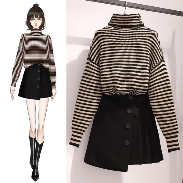 two piece dress winter lazy style loose outfit stripe turtleneck sweater irregular skirt suits pcs clothing set knitwear korean fashion, White
two piece dress winter lazy style loose outfit stripe turtleneck sweater irregular skirt suits pcs clothing set knitwear korean fashion, White