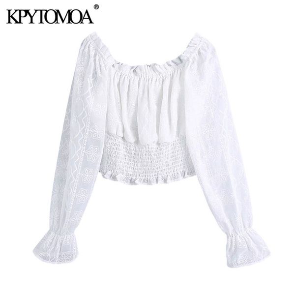women sweet fashion embroidery organza cropped blouses vintage long sleeve elastic hem female shirts chic 210420, White
women sweet fashion embroidery organza cropped blouses vintage long sleeve elastic hem female shirts chic 210420, White