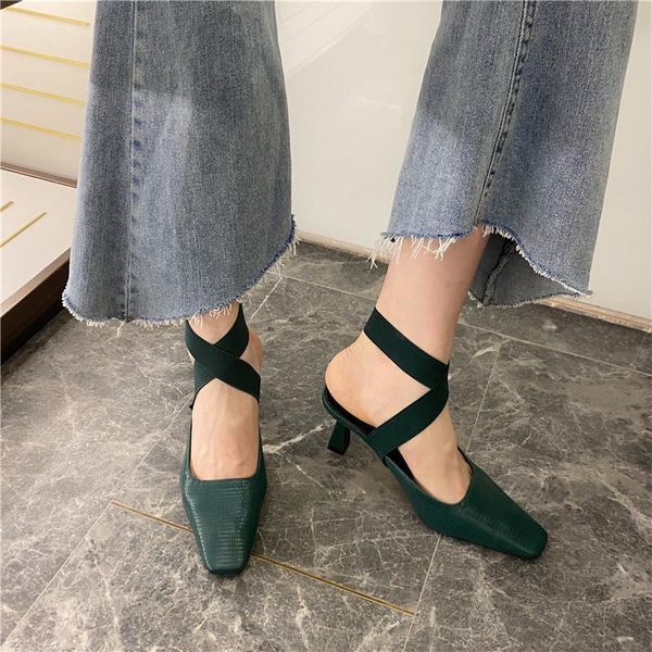 sandals 2021 women retro dark green square toe high heels summer stilettos muller shoes ankle ring straps closed slingback, Black
sandals 2021 women retro dark green square toe high heels summer stilettos muller shoes ankle ring straps closed slingback, Black