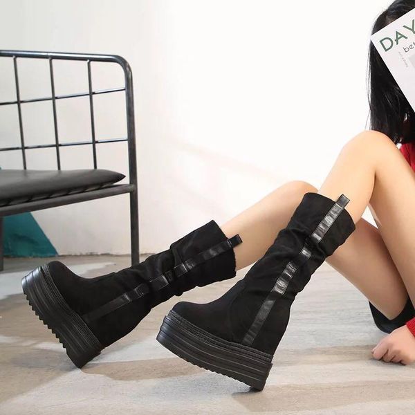 13cm wedges thick-soled suede middle tube boots within increase fashion high-heel women's short 39, Black
13cm wedges thick-soled suede middle tube boots within increase fashion high-heel women's short 39, Black