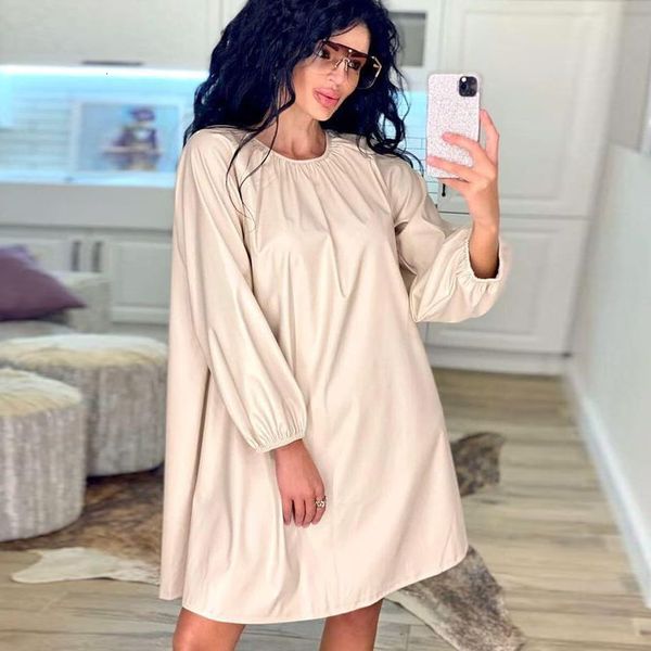 dresses women vintage pu fashion solid loose o neck lantern sleeve simple casual 2021 spring new office lady elegant dress, Black;gray
dresses women vintage pu fashion solid loose o neck lantern sleeve simple casual 2021 spring new office lady elegant dress, Black;gray