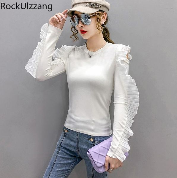 women's t-shirt patchwork ruffle long sleeve cut hollow shoulder solid stretch knit fashion t shirt bodycon aesthetic plus size fall, White
women's t-shirt patchwork ruffle long sleeve cut hollow shoulder solid stretch knit fashion t shirt bodycon aesthetic plus size fall, White