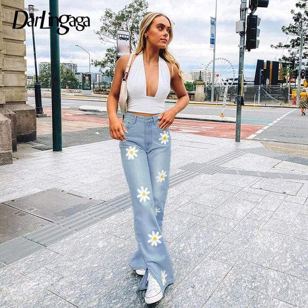 women's jeans darlingaga harajuku korean floral printed high waist women straight split denim trousers streetwear pants pantalon, Blue
women's jeans darlingaga harajuku korean floral printed high waist women straight split denim trousers streetwear pants pantalon, Blue