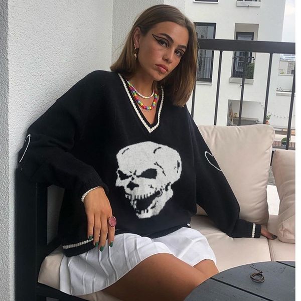 women's sweaters european and american women's skeleton sweater, autumn winter jacket, v-neck sweater, 2021 fashion sweater, White;black
women's sweaters european and american women's skeleton sweater, autumn winter jacket, v-neck sweater, 2021 fashion sweater, White;black