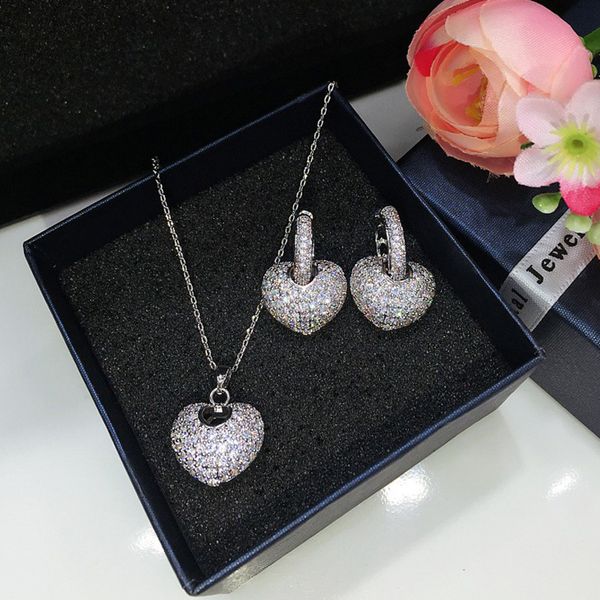 korean fashion simple heart headdress with aaa zircon super flash earrings necklace set anti allergy, Black
korean fashion simple heart headdress with aaa zircon super flash earrings necklace set anti allergy, Black