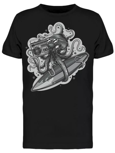 Surf And Boombox Octopus Tee Men's -Image by Shutterstock, White;black 
Surf And Boombox Octopus Tee Men's -Image by Shutterstock, White;black
