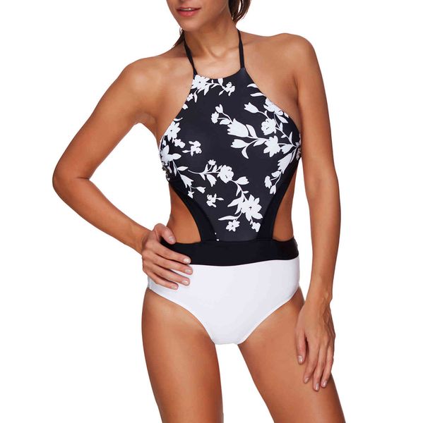 women's swimwear women one piece swimsuit bikinis halter straps backless floral print bodysuits monokini high cut swimming po, White;black
women's swimwear women one piece swimsuit bikinis halter straps backless floral print bodysuits monokini high cut swimming po, White;black