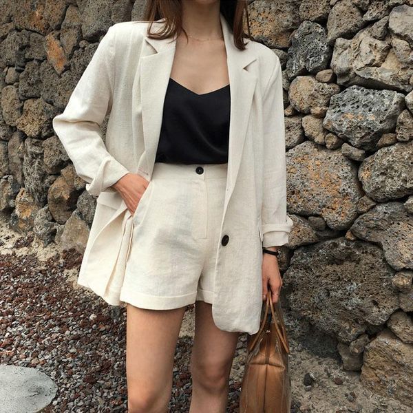 women's suits & blazers suit summer linen two-piece fashion temperament small shorts female casual loose thin cotton and sets, White;black
women's suits & blazers suit summer linen two-piece fashion temperament small shorts female casual loose thin cotton and sets, White;black