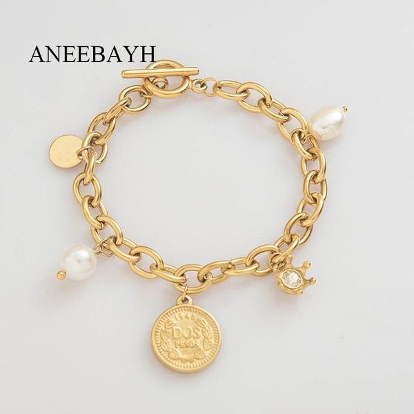 charm bracelets vintage natural pearl crown zircon coin pendant for women statement toggle chain bangles stainless steel jewelry gift, Golden;silver
charm bracelets vintage natural pearl crown zircon coin pendant for women statement toggle chain bangles stainless steel jewelry gift, Golden;silver