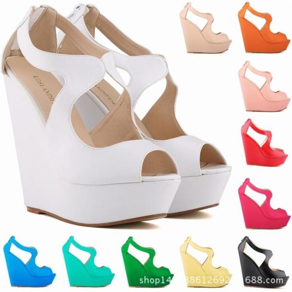 summer sandals women pu slip on 14cm wedges peep toe hollow waterproof platform sandalias mujer party ol office woman shoes, Black
summer sandals women pu slip on 14cm wedges peep toe hollow waterproof platform sandalias mujer party ol office woman shoes, Black