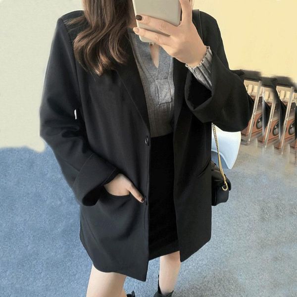 women's suits & blazers blazer women autumn loose black long sleeve suit for casual jacket veste femme, White;black 
women's suits & blazers blazer women autumn loose black long sleeve suit for casual jacket veste femme, White;black