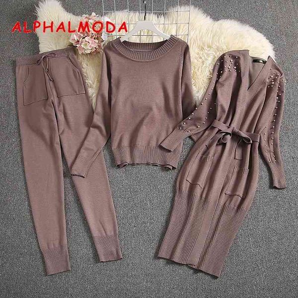 women's two piece pants alphalmoda winter women warm 3pcs knitting suits long-sleeved pearl cardigans + sweater trousers ladies fashion, White
women's two piece pants alphalmoda winter women warm 3pcs knitting suits long-sleeved pearl cardigans + sweater trousers ladies fashion, White