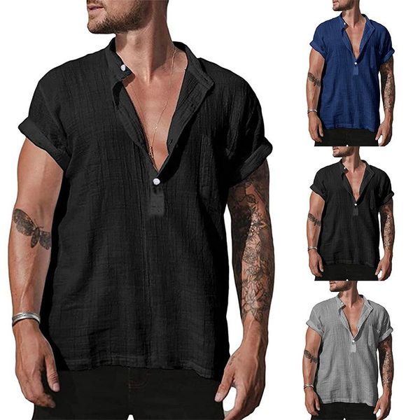 men's t-shirts men deep v neck cotton linen t shirt summer casual stand collar loose shirts camisa masculina, White;black
men's t-shirts men deep v neck cotton linen t shirt summer casual stand collar loose shirts camisa masculina, White;black