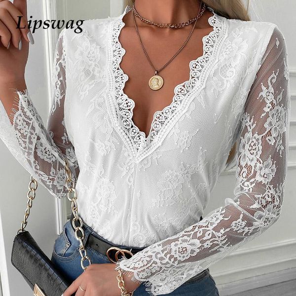 women's blouses & shirts 2021 wave deep v-neck lace elegant floral spring autumn fashion slim long sleeved pullover, White
women's blouses & shirts 2021 wave deep v-neck lace elegant floral spring autumn fashion slim long sleeved pullover, White