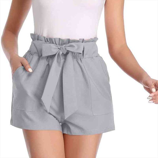 fahsion solid color bow women short frenulum pocket comfy loose elastic waist, White;black 
fahsion solid color bow women short frenulum pocket comfy loose elastic waist, White;black