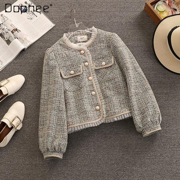 women's jackets retro tweed coat 2021 autumn and winter clothing french fashion puff sleeve slim fit short temperament, Black;brown
women's jackets retro tweed coat 2021 autumn and winter clothing french fashion puff sleeve slim fit short temperament, Black;brown