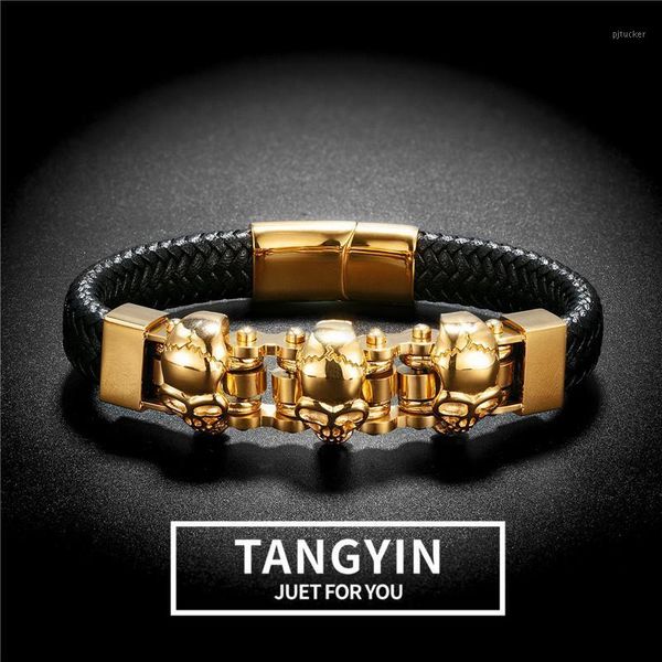 charm bracelets tangyin cowhide braided leather bracelet 12mm combination punk style stainless steel men's jewelry accessories1, Golden;silver
charm bracelets tangyin cowhide braided leather bracelet 12mm combination punk style stainless steel men's jewelry accessories1, Golden;silver