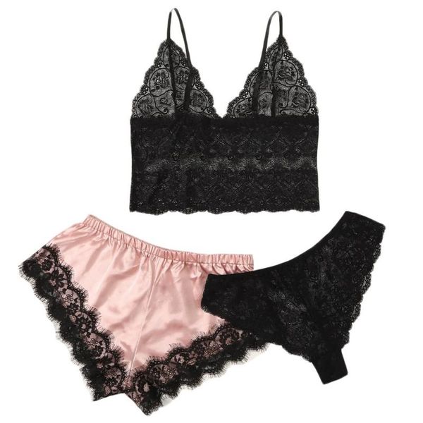 bras sets 3pcs women underwear four seasons lace bra stain silk camisole pajamas sleepwear shorts lingerie set lenceria mujer, Red;black
bras sets 3pcs women underwear four seasons lace bra stain silk camisole pajamas sleepwear shorts lingerie set lenceria mujer, Red;black