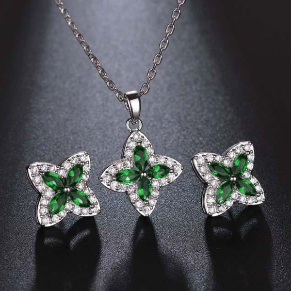 earrings & necklace green leaf crystal zircon inlay stud pave set (pendant + earrings), Silver
earrings & necklace green leaf crystal zircon inlay stud pave set (pendant + earrings), Silver