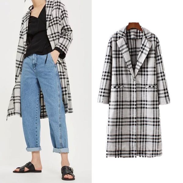 long fashion trench coat 2021 sleeve suit collar straight tube women's plaid leisure long windbreaker coat, Tan;black
long fashion trench coat 2021 sleeve suit collar straight tube women's plaid leisure long windbreaker coat, Tan;black