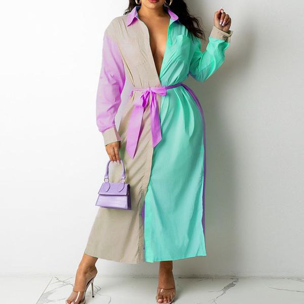 casual dresses loose shirt long dress women autumn single breasted patchwork sleeve sashes 2021 female maxi office vestidos, Black;gray
casual dresses loose shirt long dress women autumn single breasted patchwork sleeve sashes 2021 female maxi office vestidos, Black;gray
