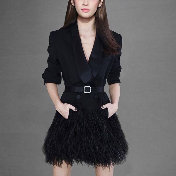 women's jackets spring luxury runway women double breasted sashes feather tassel black long coat ladies vintage sleeve outerwear jm81, Black;brown 
women's jackets spring luxury runway women double breasted sashes feather tassel black long coat ladies vintage sleeve outerwear jm81, Black;brown