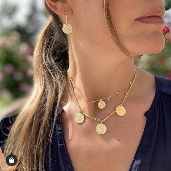 52855 multi-layer clavicle chain creative simple multi relief portrait coin pendant necklace, Silver
52855 multi-layer clavicle chain creative simple multi relief portrait coin pendant necklace, Silver