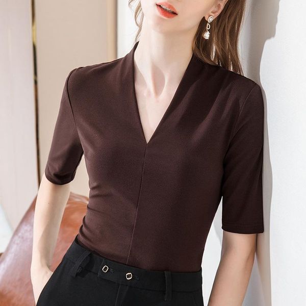 women's t-shirt womens lady half sleeve v-collar tshirt solid color all match basic shirt causal office blause women's, White
women's t-shirt womens lady half sleeve v-collar tshirt solid color all match basic shirt causal office blause women's, White