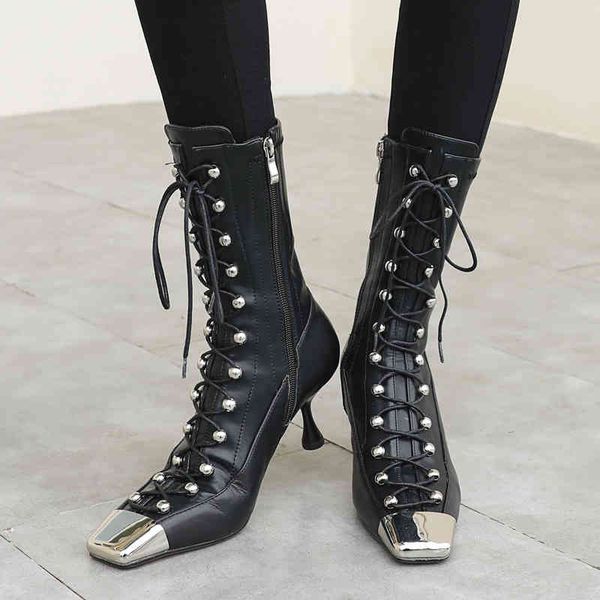 boot metal toe women's cross tied genuine kitten autumn shoes feminine leather heel mujer boots, Black
boot metal toe women's cross tied genuine kitten autumn shoes feminine leather heel mujer boots, Black