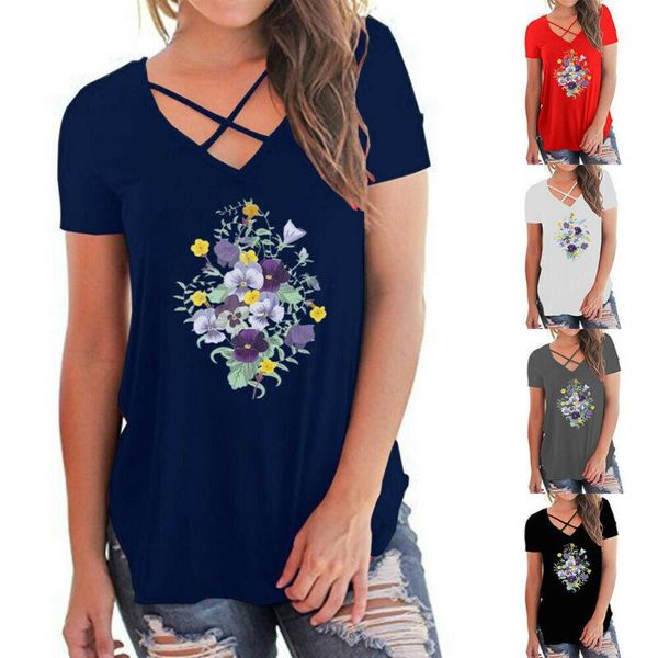 women's t-shirt cross v neck short sleeve t shirt floral printed tee summer casual flower print female clothing plus size, White
women's t-shirt cross v neck short sleeve t shirt floral printed tee summer casual flower print female clothing plus size, White