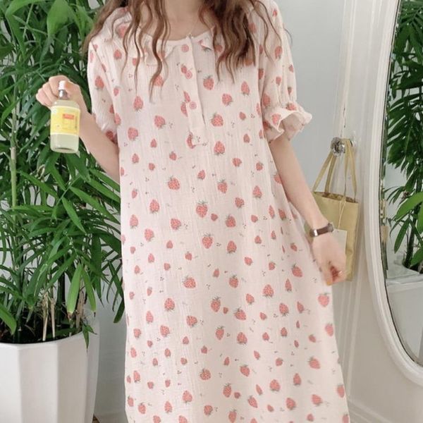 women's sleepwear 2021 korean home wear summer cotton nightgown gauze strawberry print short sleeve dress nightdress female, Black;red
women's sleepwear 2021 korean home wear summer cotton nightgown gauze strawberry print short sleeve dress nightdress female, Black;red
