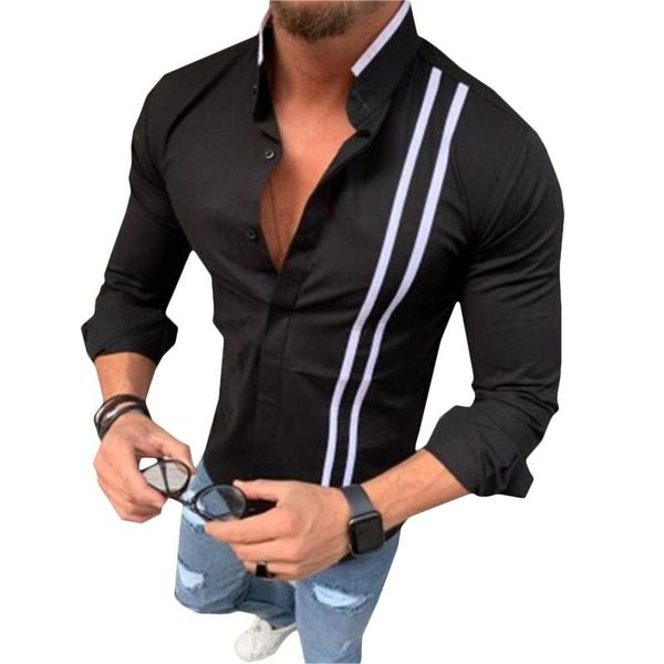 men shirts striped patchwork daily casual long sleeve social business blouse single breasted clothing men's, White;black
men shirts striped patchwork daily casual long sleeve social business blouse single breasted clothing men's, White;black