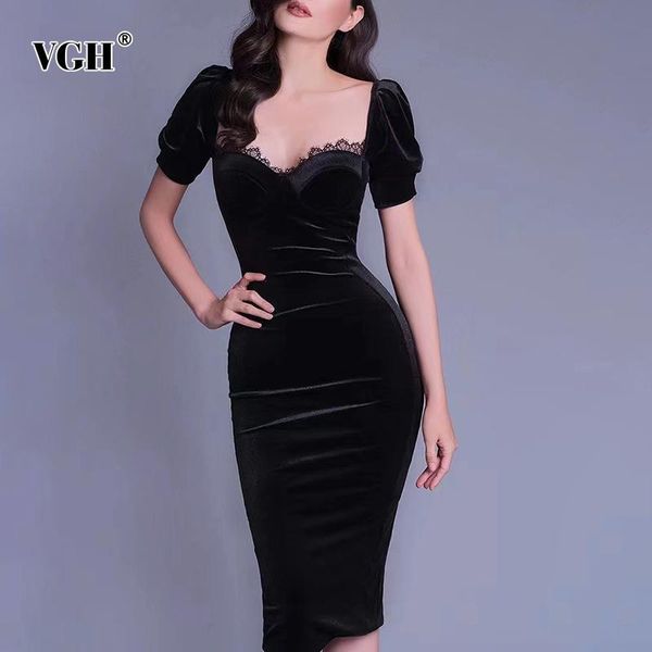 party dresses vgh minimalist patchwork lace midi dress for women square collar long sleeve high waist female autumn 2021 stylish, White;black 
party dresses vgh minimalist patchwork lace midi dress for women square collar long sleeve high waist female autumn 2021 stylish, White;black