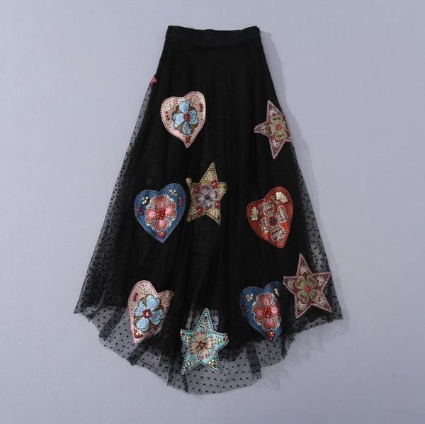 european and american women's clothing summer style gauze wave point bead paste cloth embroidery fashionable skirt 4o55, Black
european and american women's clothing summer style gauze wave point bead paste cloth embroidery fashionable skirt 4o55, Black