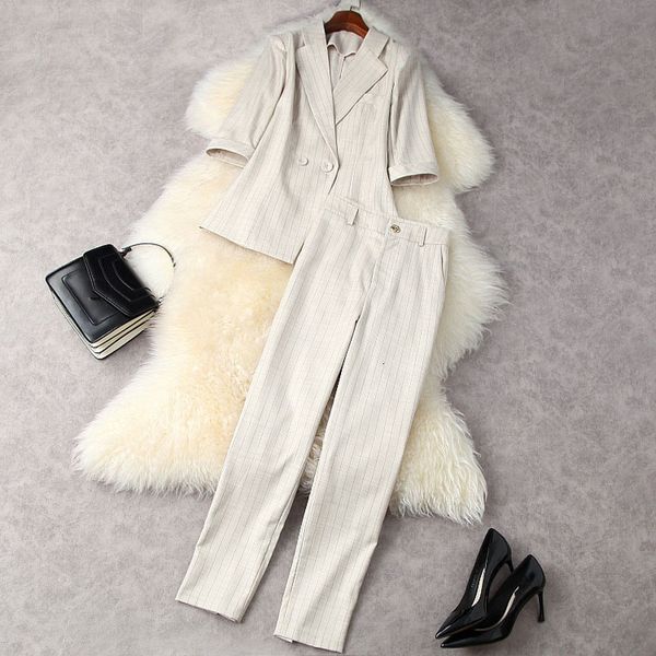 women's two piece pants summer half sleeve notched-lapel khaki striped double-breasted blazers + high waist long suits 2 s set 21a02 iz, White
women's two piece pants summer half sleeve notched-lapel khaki striped double-breasted blazers + high waist long suits 2 s set 21a02 iz, White