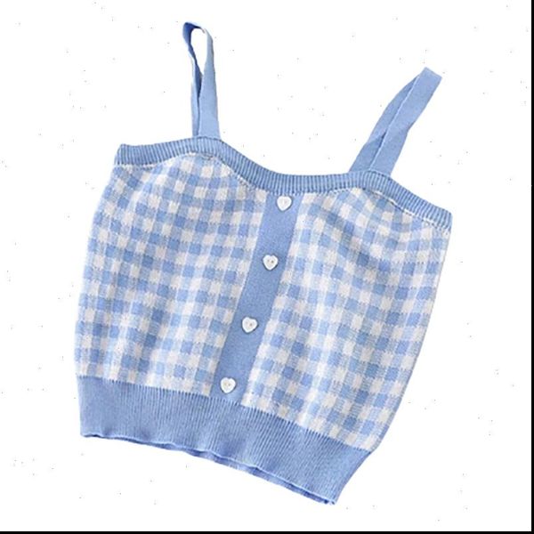 heliar knitted plaid womens tank crop button up straps streetwear blue camisole cute for summer, White
heliar knitted plaid womens tank crop button up straps streetwear blue camisole cute for summer, White