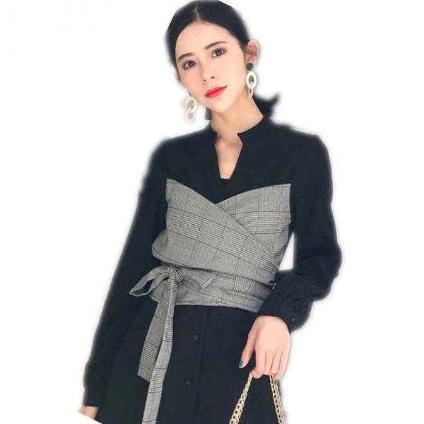casual dresses women gray plaid dress shirt collar patchwork fake two piece black with belt spring strap waist slim, Black;gray
casual dresses women gray plaid dress shirt collar patchwork fake two piece black with belt spring strap waist slim, Black;gray