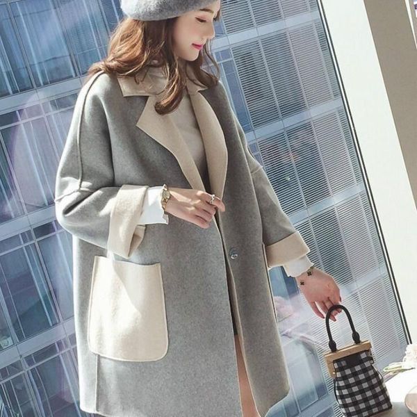 women's wool & blends women turn-down collar pocket autumn patchwork womens trendy all-match outwear overcoat elegant korean style long, Black
women's wool & blends women turn-down collar pocket autumn patchwork womens trendy all-match outwear overcoat elegant korean style long, Black