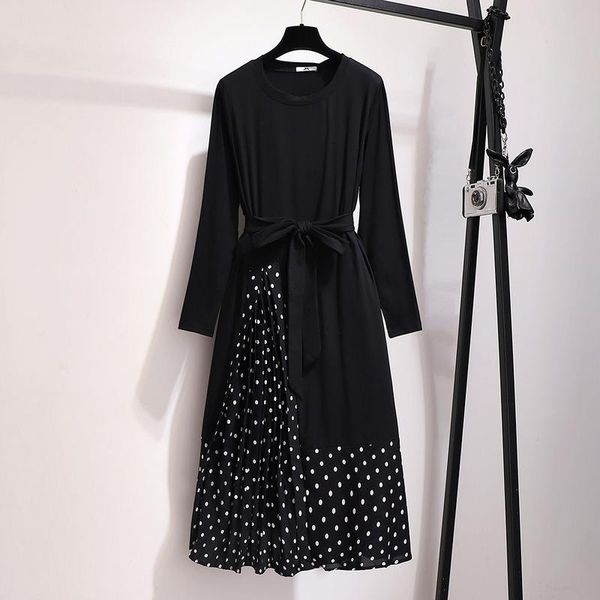 oversized women's fat sister mm2021 autumn crew neck fashion leisure foreign style thin wave point lace up fake two piece dress casual, Black;gray
oversized women's fat sister mm2021 autumn crew neck fashion leisure foreign style thin wave point lace up fake two piece dress casual, Black;gray
