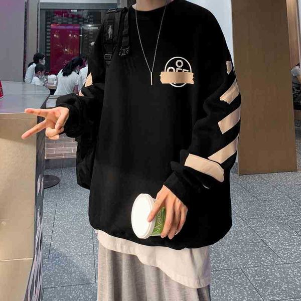 off oil painting monroe white gilded tape ow large fashion cardigan coat student round neck pullover, Black
off oil painting monroe white gilded tape ow large fashion cardigan coat student round neck pullover, Black