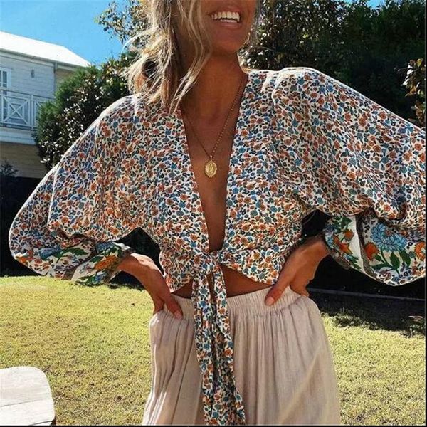 fashion tie knot front women t shirt spring summer long sleeve low cut floral printed clubwear, White
fashion tie knot front women t shirt spring summer long sleeve low cut floral printed clubwear, White