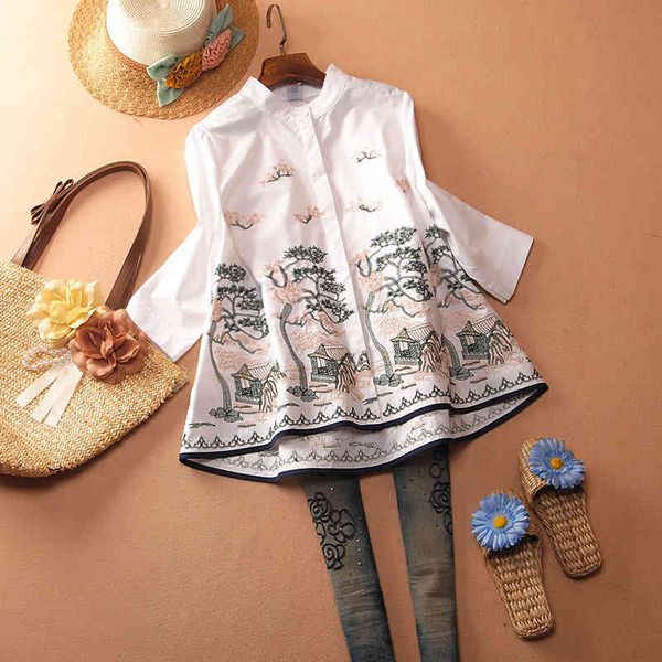 women's shirts wild cotton fashion casual embroidery ladies blouses and stand collar three-quarter sleeves summer new 210421, White
women's shirts wild cotton fashion casual embroidery ladies blouses and stand collar three-quarter sleeves summer new 210421, White